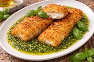 Pescado con costra de panko y pesto en air fryer