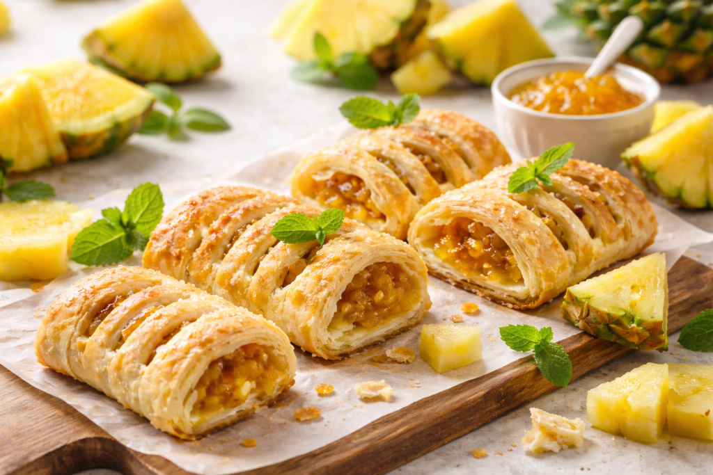 Rollitos de piña en hojaldre en freidora de aire