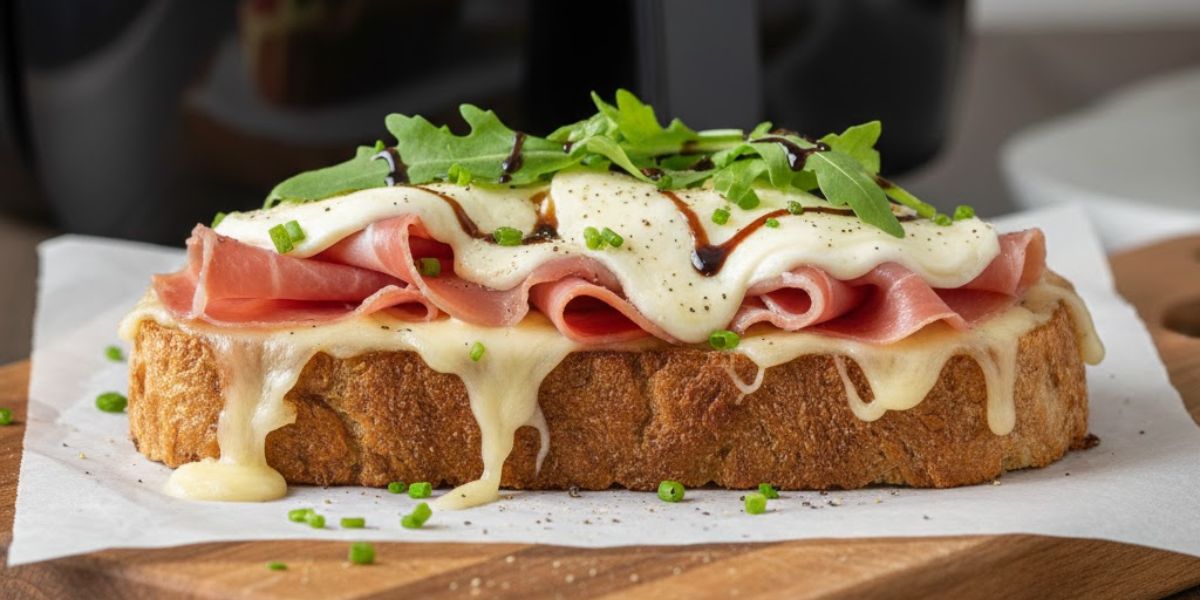 Tostada de jamón y queso en freidora de aire